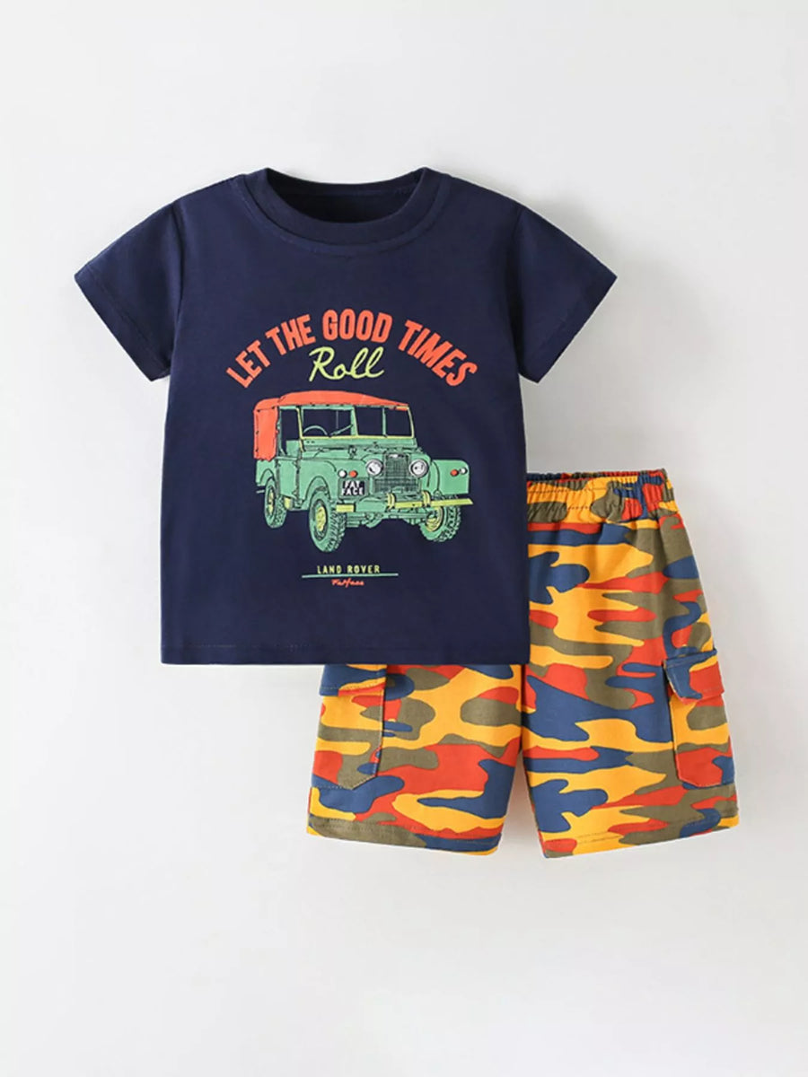 Kids' Graphic Tee & Camo Shorts Set — Dark Navy