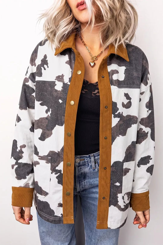 Another view: Multicolour Western Cow Print Long-Sleeve Button-Up Denim Jacket
