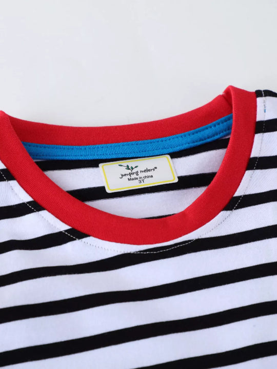 Another view: Construction Appliqué Striped Long-Sleeve Tee — Black