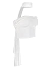 White ruched strapless top and chiffon scarf set