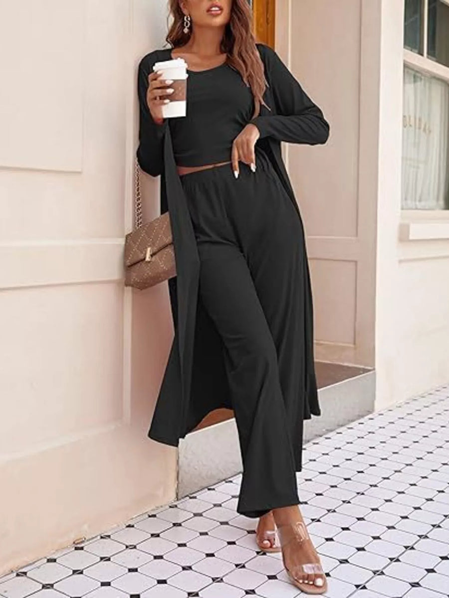 Women's 3-Piece Tank, Long Cardigan & Drawstring Pants Set