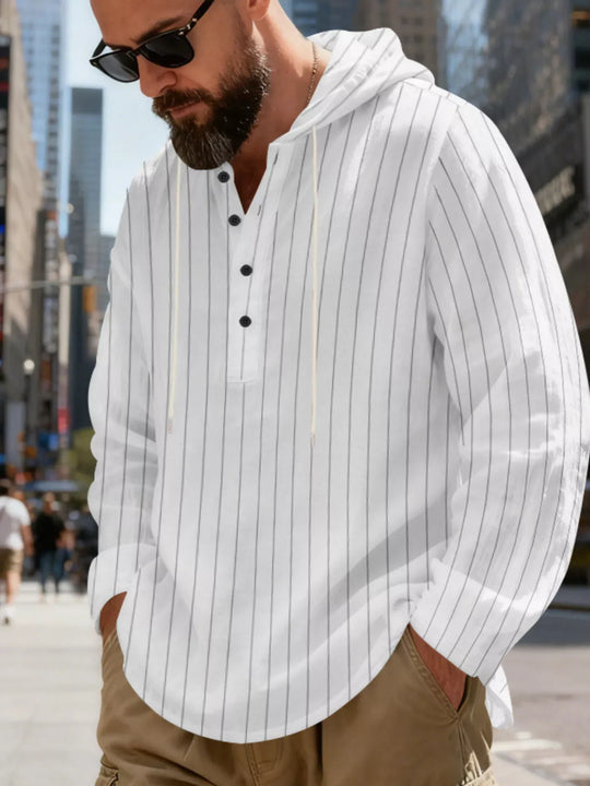 Another view: Men's Striped Henley Hoodie