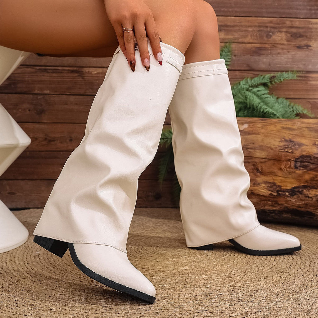 Women's Chunky Heel Over-the-Knee Boots - British Style High Shaft Boots with Metal Accents