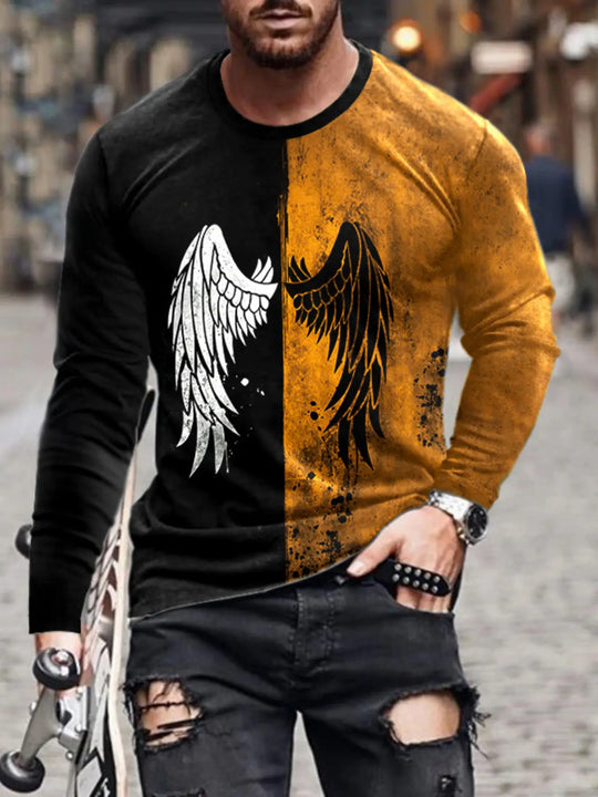 Another view: Men's Split-Color Wing Graphic Long-Sleeve T-Shirt
