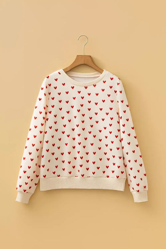 Another view: Heart-Print Crewneck Sweatshirt — Cream