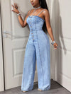 Women's cotton-blend wide-leg jean jumpsuit