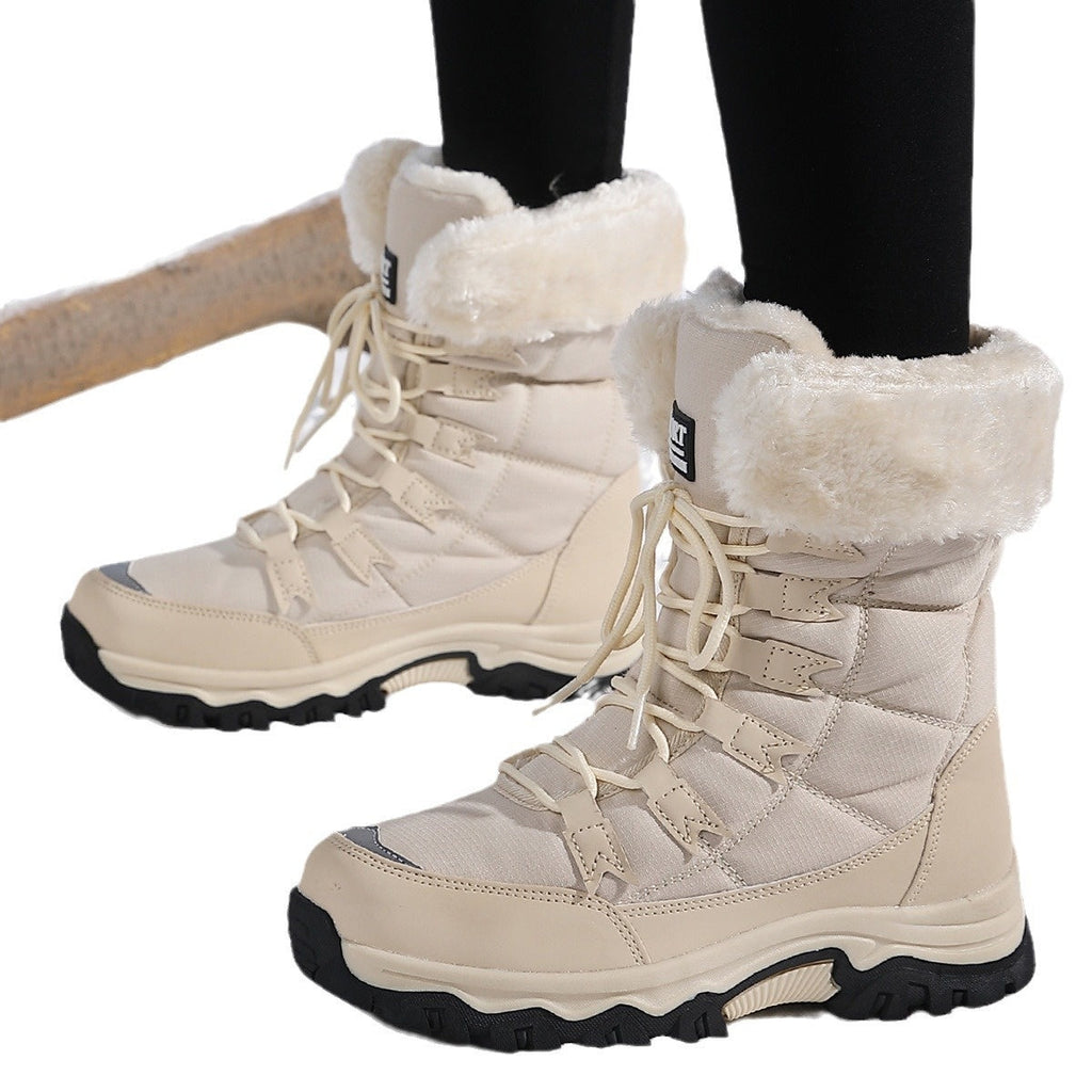 Women's Warm Mid-Calf Fleece-Lined Snow Boots | Lace-Up Winter Shoes