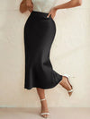Black high-waist stretch midi skirt with split