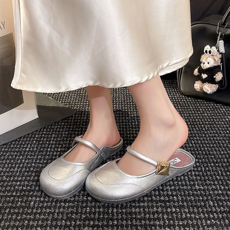 Elegant PVC Semi-Slipper Mule Shoes for Women | Lightweight Non-Slip Everyday Flats