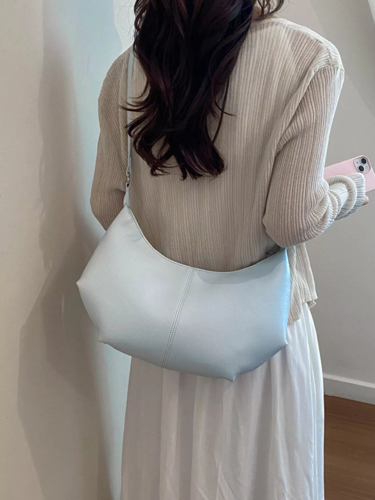 Blue Adjustable-Strap PU Leather Crossbody Bag
