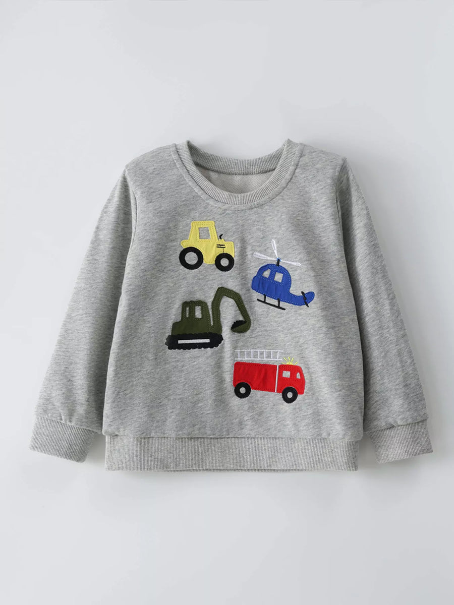 Kids’ Vehicle Graphic Cotton Sweatshirt — Gray