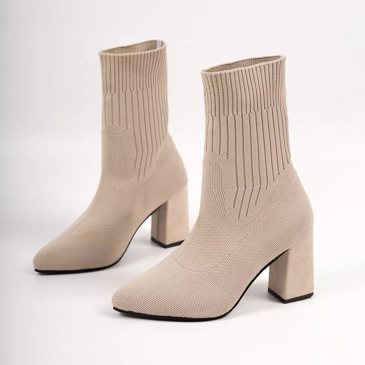 Women's Stretch-Knit Block-Heel Sock Boots