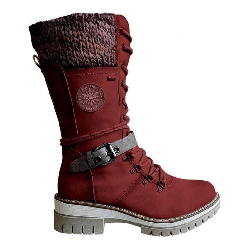 Women's Round-Toe Square-Heel Buckle Boots | Knit-Mesh Dr Martens-Style Ankle Boots