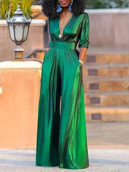 Another view: Deep V-Neck Wide Leg Jumpsuit