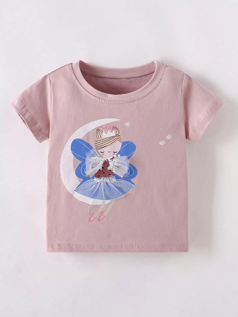 Girls’ Fairy Graphic Cotton T-Shirt — Dusty Pink