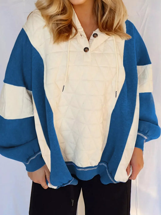 Another view: Quilted Fleece Colorblock Oversized Hoodie — Ivory