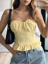 Ruched-bust ruffle-hem strapless top