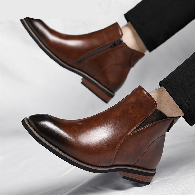 Men's Retro High-Top Formal Leather Boots - British Style Side Zipper Ankle Boots