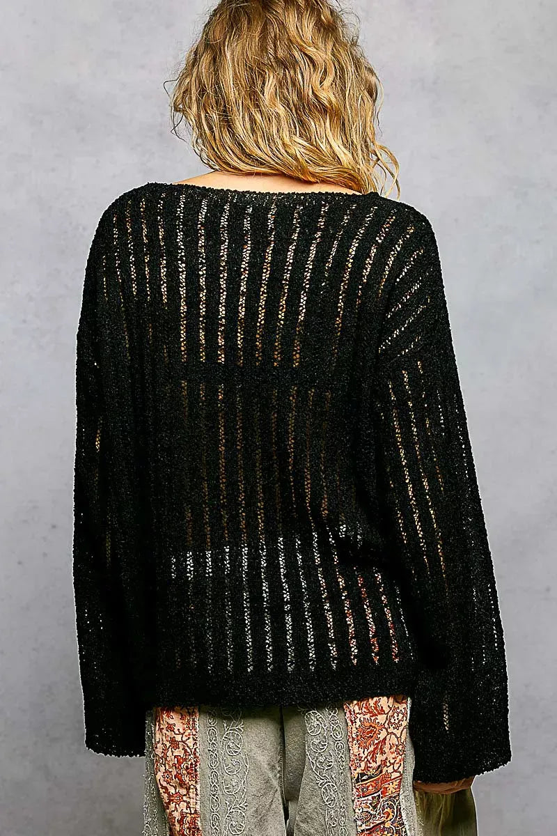 POL Open-Weave Round-Neck Sweater — photo 4