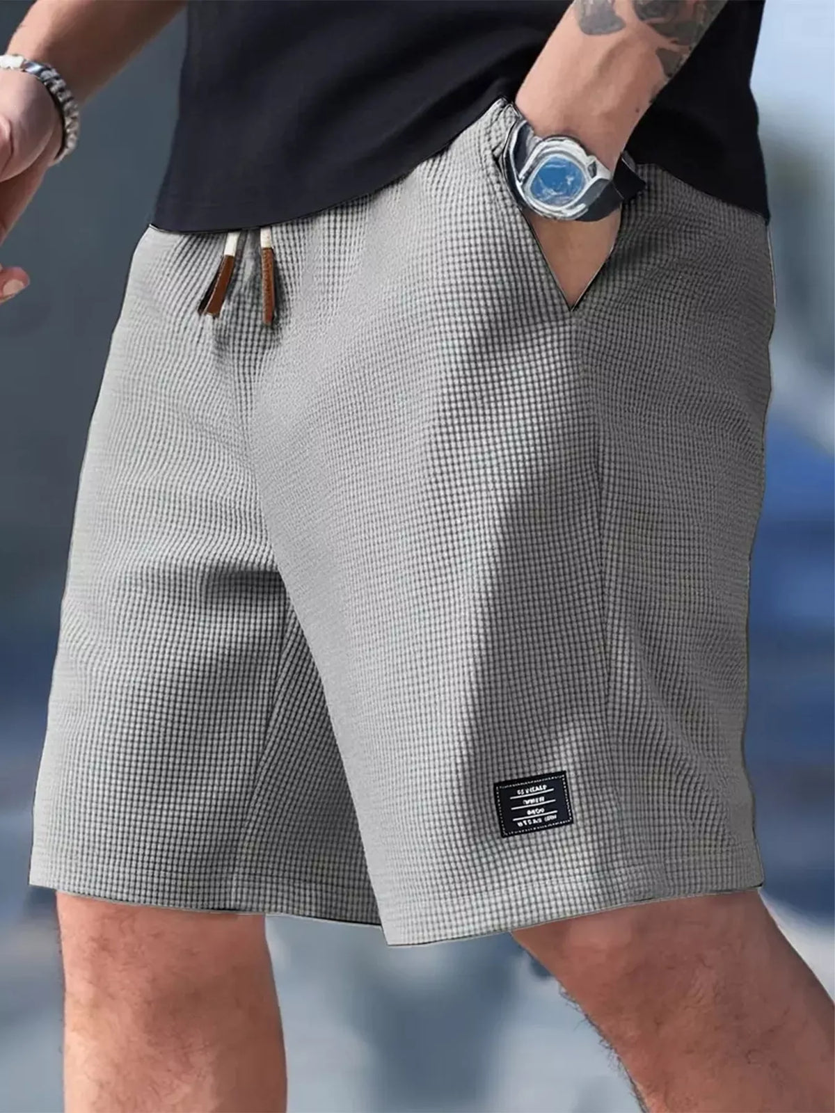 Men's Plus Size Waffle-Knit Drawstring Shorts