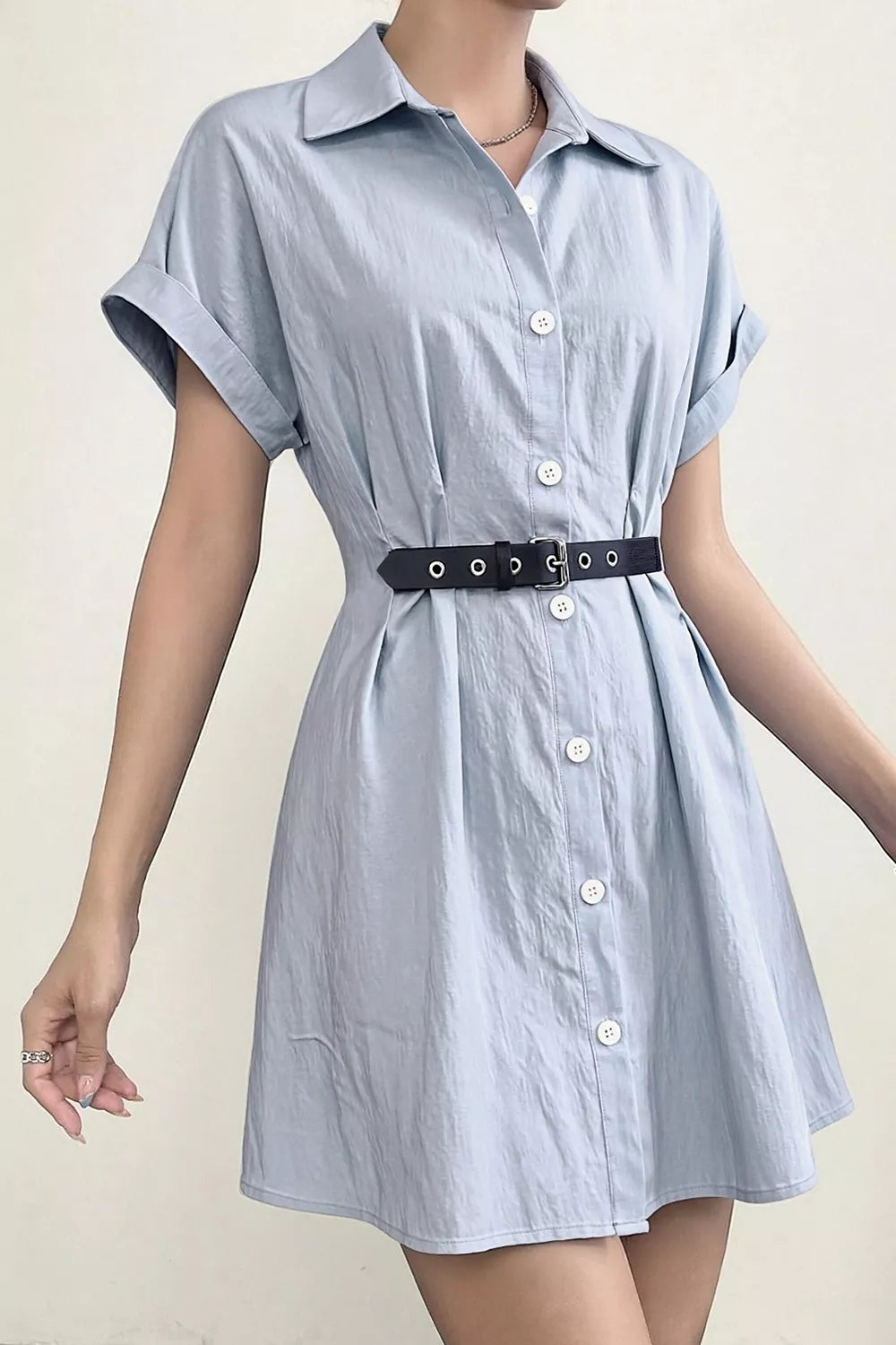 Light Blue Button-Up Shirt Dress