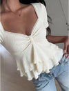 White sweetheart-neck layered ruffle top