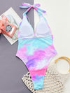 Multicolor tie-dye halter one-piece swimsuit