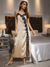 Cream contrast-lace split maxi nightgown