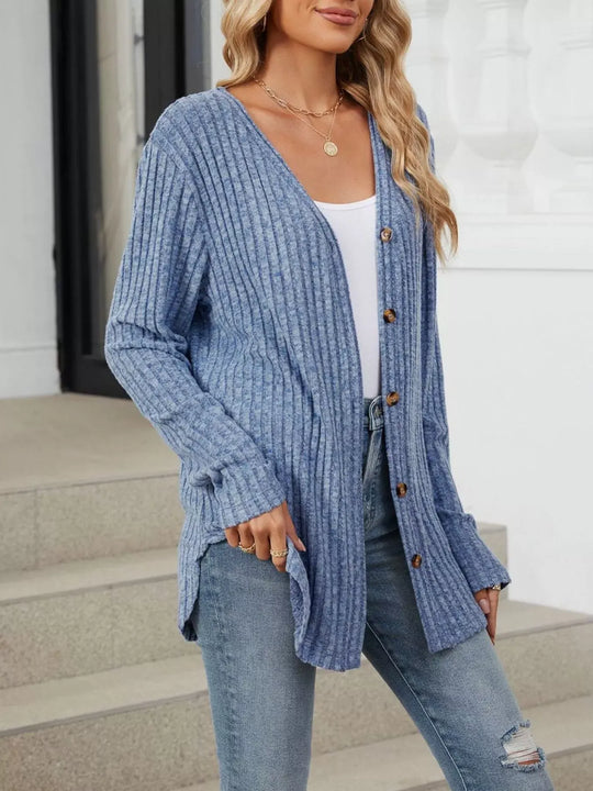 Another view: Ribbed Button-Up Cardigan