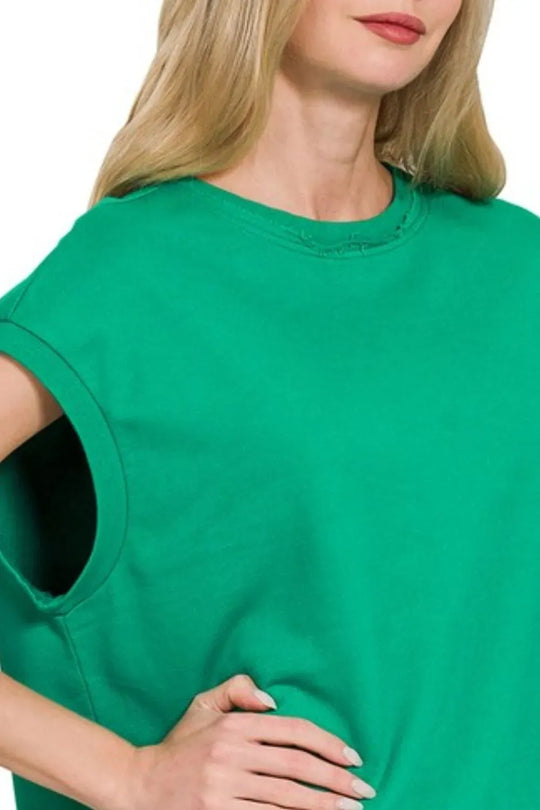 Another view: French Terry Round Neck Cap Sleeve T-Shirt