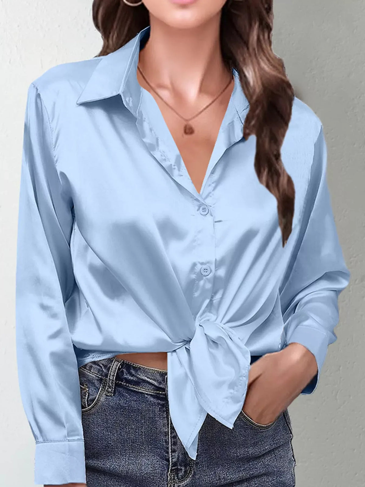 Women's Satin High-Low Button-Down Shirt — photo 67