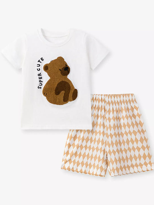 Another view: Kids' Bear Graphic Tee & Diamond Shorts Set — Beige