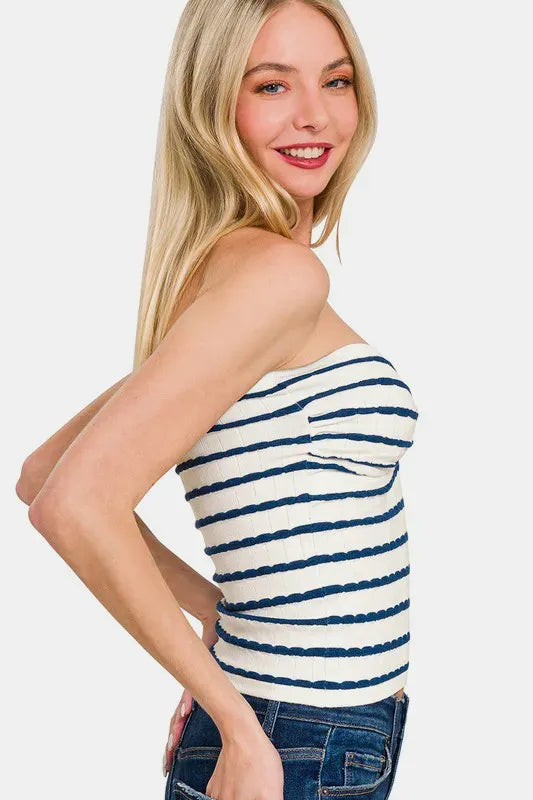 Another view: Twisted Sweetheart Neck Striped Tube Top