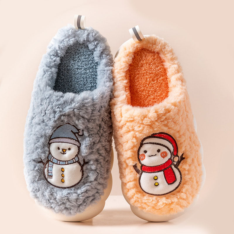 Women's Snowman Slippers - Warm Plush Winter Indoor House Shoes with Anti-Slip Sole
