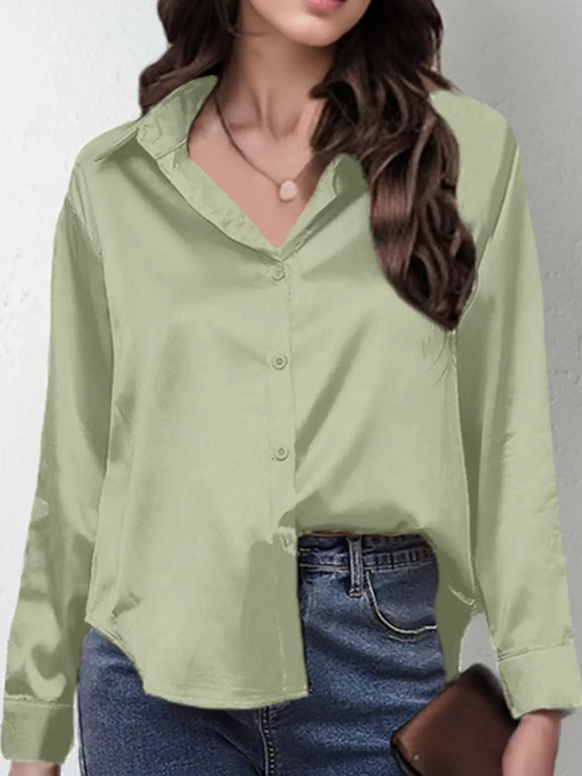 Women's Satin High-Low Button-Down Shirt — photo 42