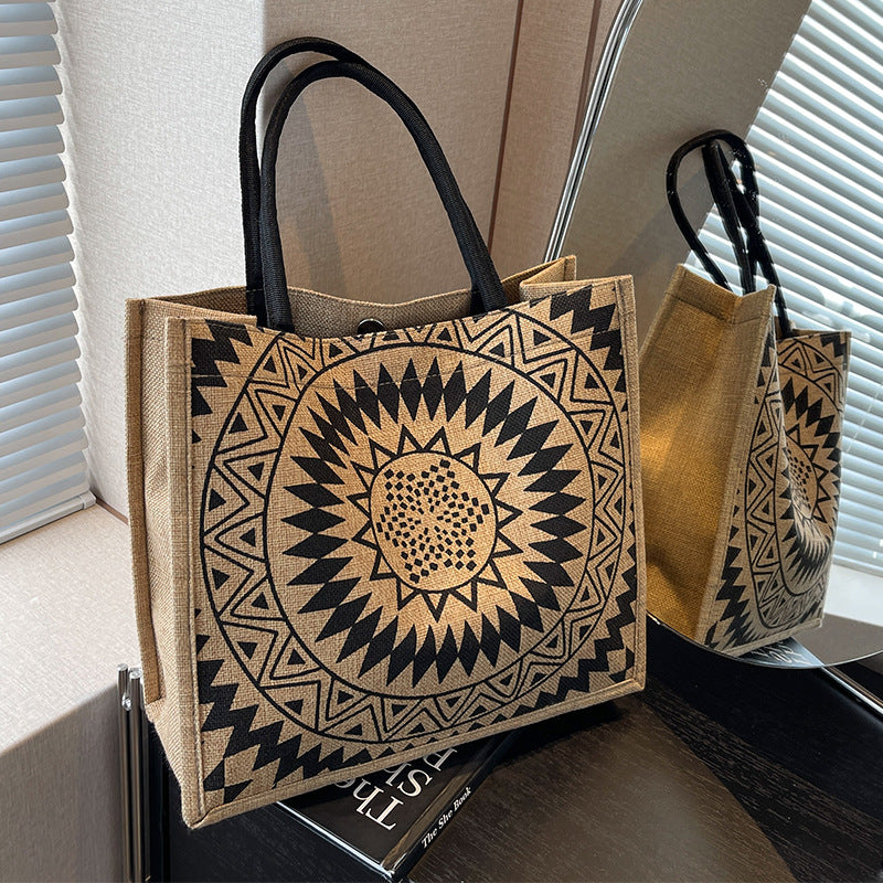 Women's Ethnic Style Tote Bag - Cotton Canvas Shoulder Bag for College & Everyday Use