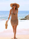 Sleeveless open-knit ring-detail beach cover-up dress