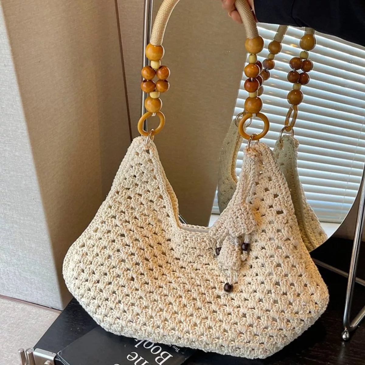 Off-White Crochet Beaded-Strap Shoulder Bag
