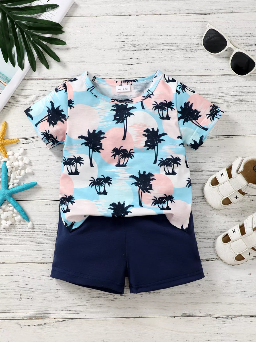 Adventure Club Tropical Palm Tree Print Outfit Set