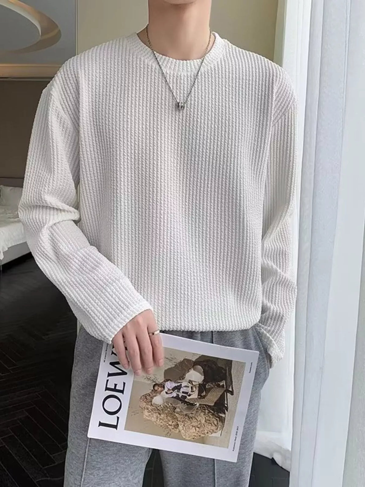 Men’s Textured Waffle-Knit Long-Sleeve T-Shirt