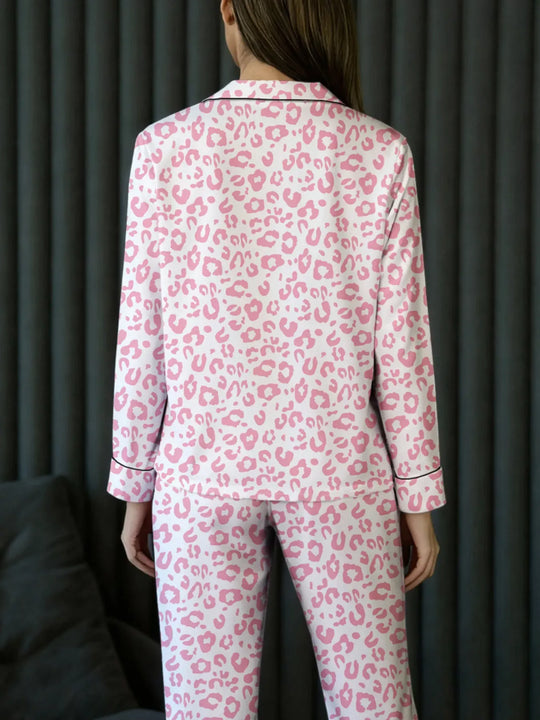 Another view: Leopard Print Button Up Top and Pants 2cps Pajama Set