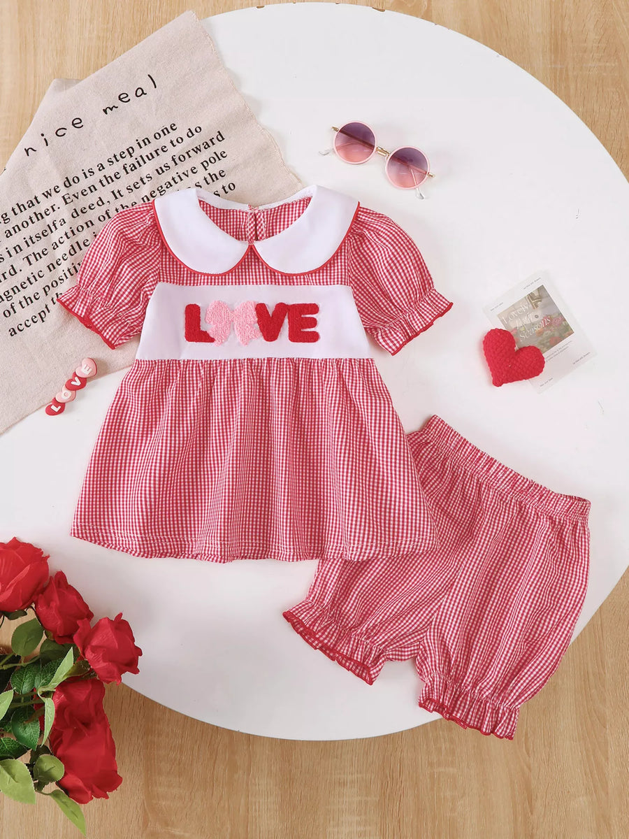 Little Orbit Gingham 'LOVE' Top and Shorts Set