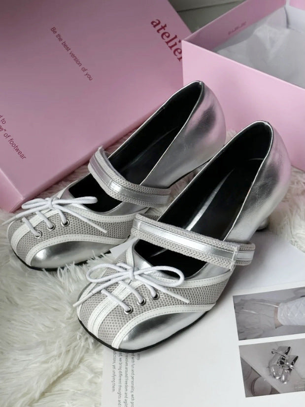 Women's Silver Ballet Flats Thick Sole Casual Slip-On Shoes