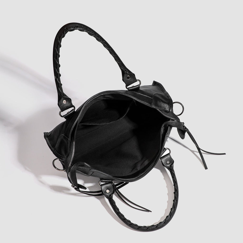Women's French-Style Studded Biker Crossbody Bag - Premium PU Leather Shoulder Bag