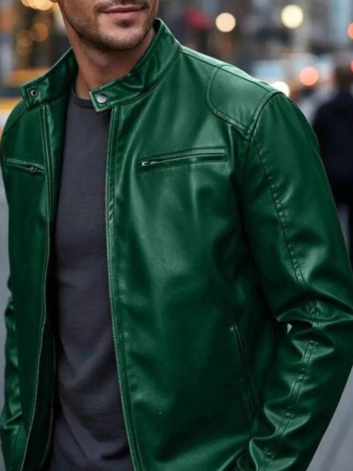 Men's Faux Leather Zip-Pocket Bomber — photo 6