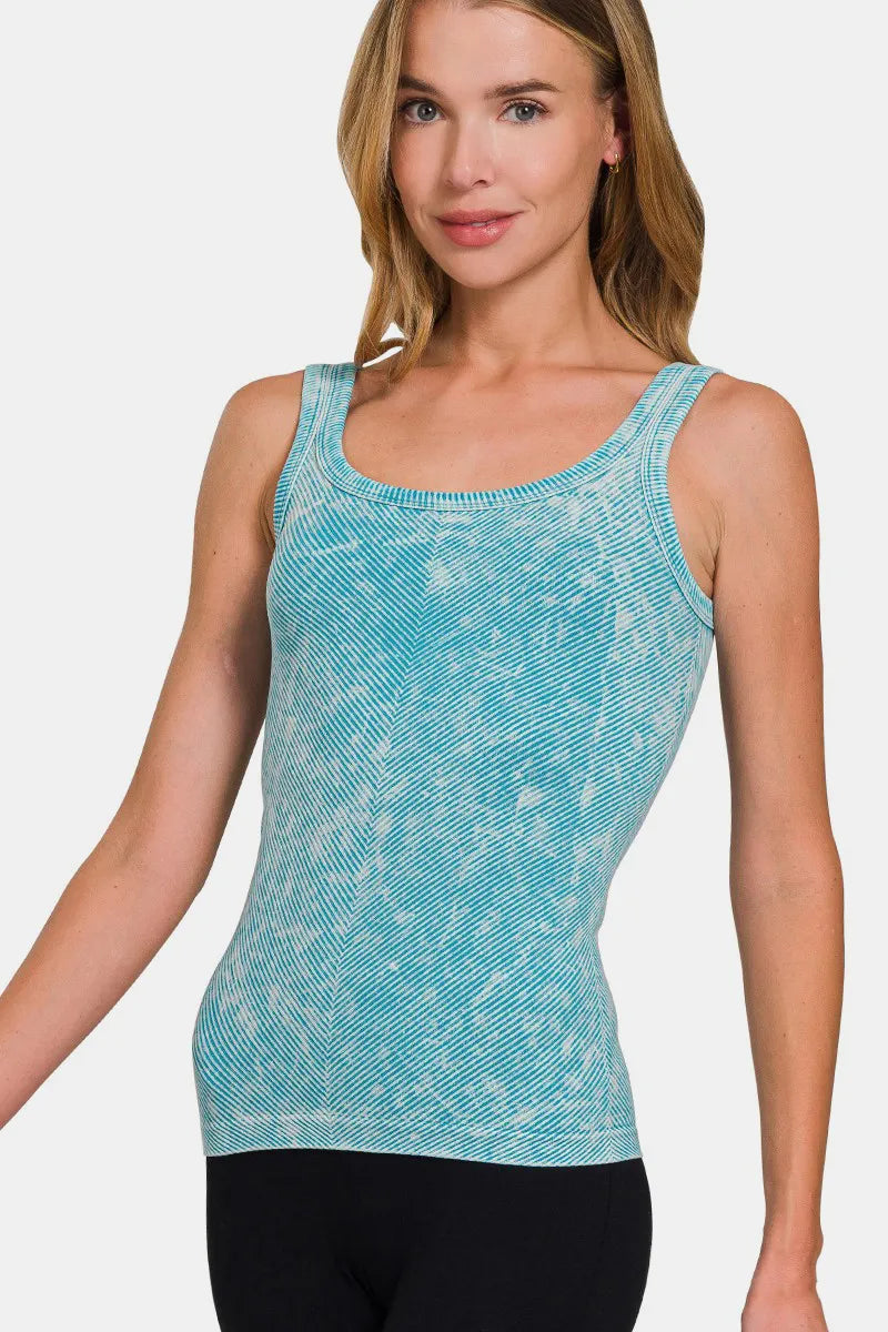 Ribbed Scoop Neck Tank — Ice Blue