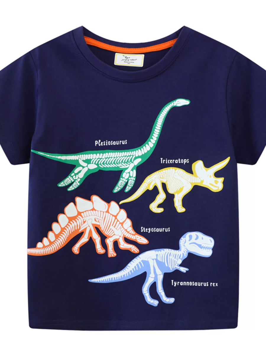 Kids' Dinosaur Skeleton Cotton-Blend T-Shirt – Navy