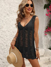 Women's V-neck sleeveless fringe swim cover-up