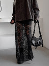 Women's unlined black lace long skirt