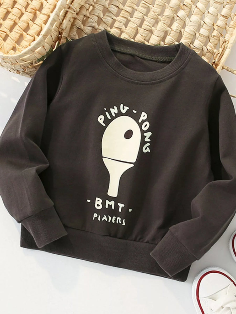 Kids' Ping-Pong Graphic Cotton-Blend Sweatshirt – Coffee Brown